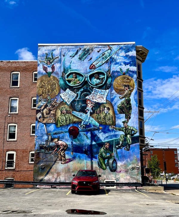 Three dimensional colorful mural painted as an homage to the Tuskegee Airmen. Another of the Murals Around Philadelphia