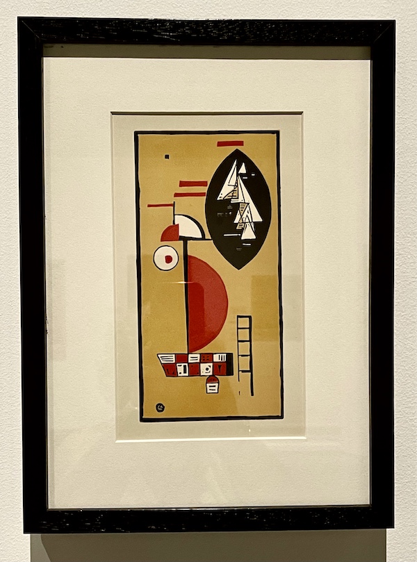 Abstract boats on a gold background at the WW2 Museum Degenerative Art exhibit