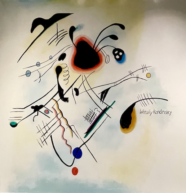 Colorful shapes and lines painted on a wall at the WW2 Museum Degenerative Art exhibit