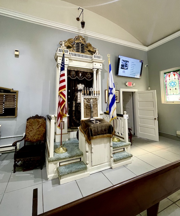 Podiums and torah ark where services are held at the Alliance Colony Pittsgrove NJ