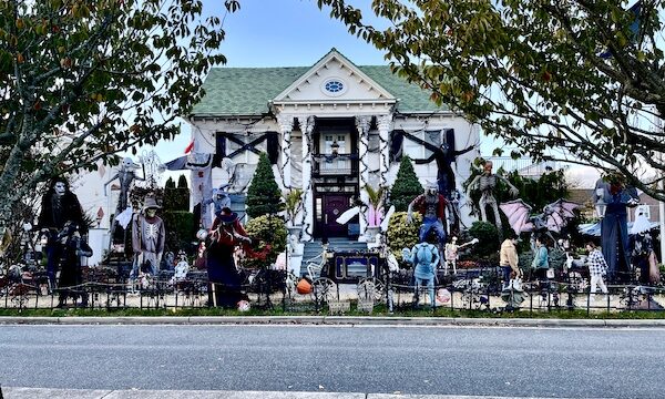 Large white house with many, many halloween decorations in front was part of our October Fun at Jersey Shore