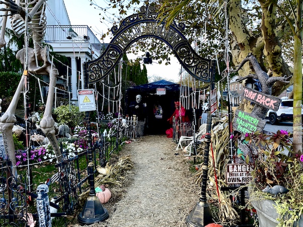 Pathway lined with spooky decor and signs that were part of our October Fun at Jersey Shore
