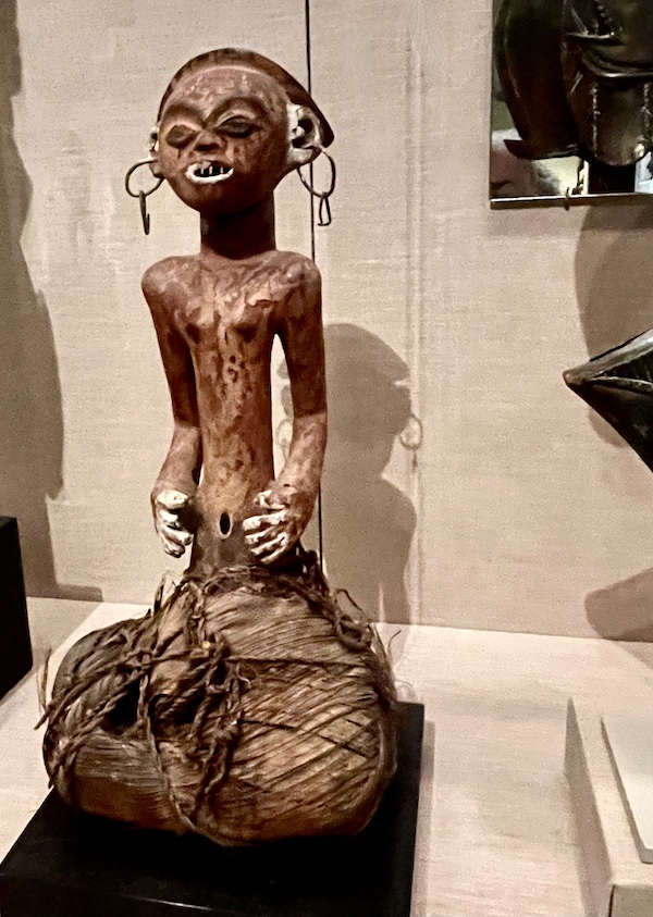 Female African figure with earrings on display at the New Orleans Museum of Art