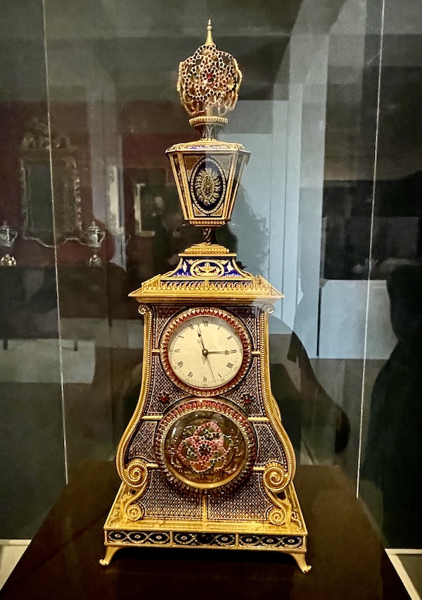 Bejeweled and gilded antique clock on display at New Orleans Museum of Art