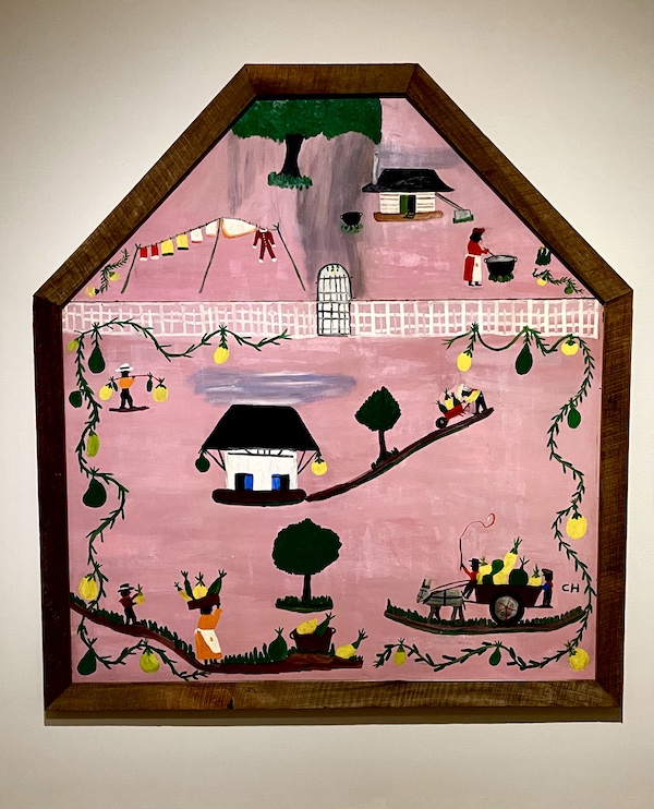 Primitive painting of harvest and people doing laundry on display at New Orleans Museum of Art Part 2