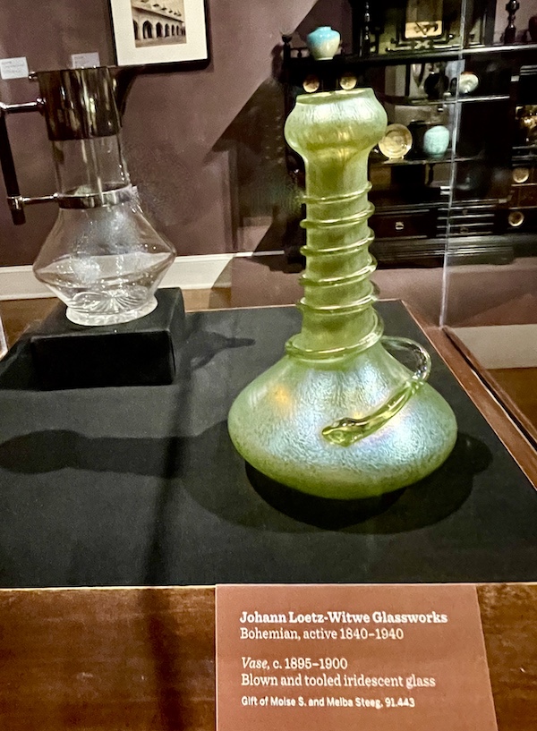 Artistic iridescent green glass vase on display at New Orleans Museum of Art Part 2