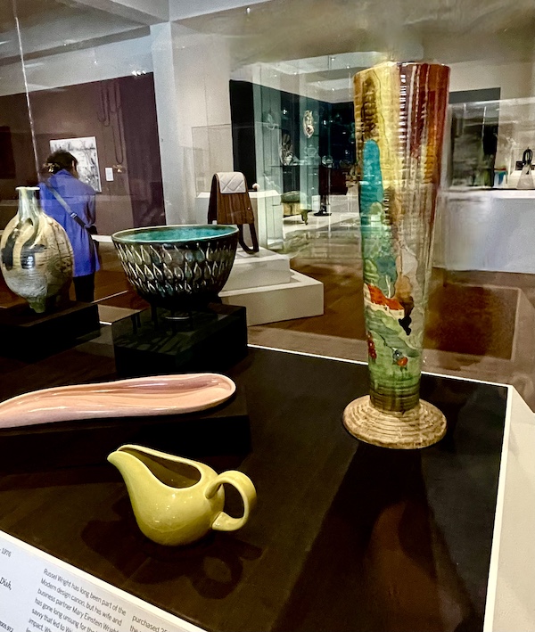 Pink leaf-like celery dish and yellow creamer on display at the New Orleans Museum of Art Part 2