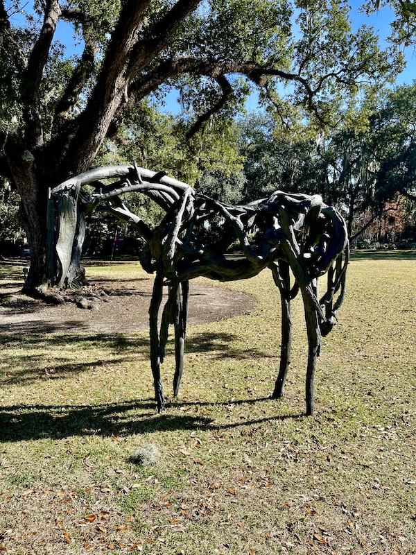 Sculpture of a horse on the lawn as we Sharing Sculpture Garden with Friends