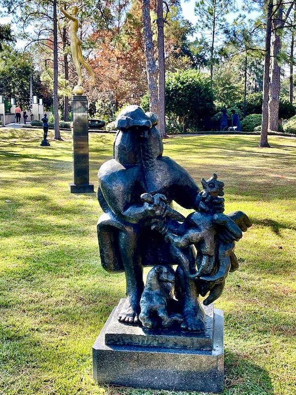 Sculpture of men and babies being sacrificed during the Holocaust. Photo taken while Sharing Sculpture Garden with Friends