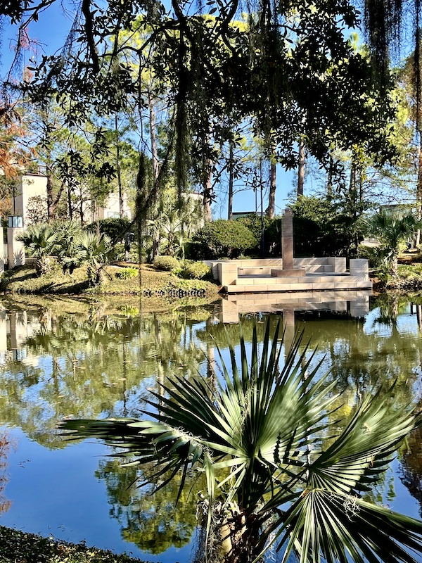 Trees and landscape surrounding a pond, photo taken while Sharing Sculpture Garden with Friends