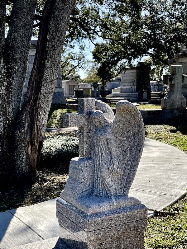 An angel tombstone at Historic Metairie Cemetery Louisiana