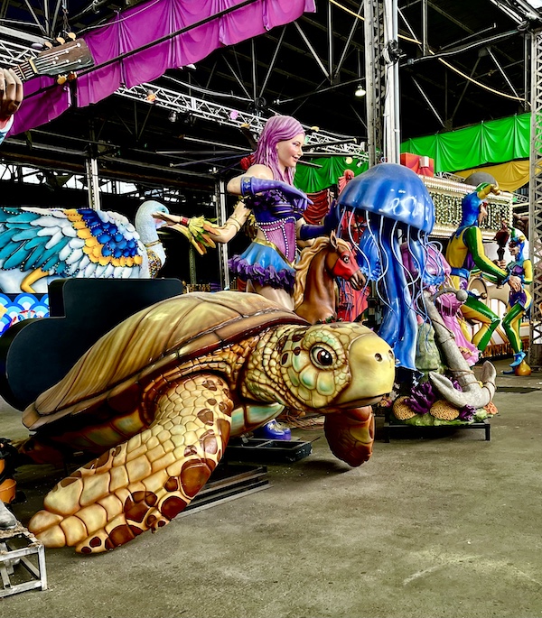 Turtle, Octopus and Mermaid sculptures at Mardi Gras World NOLA