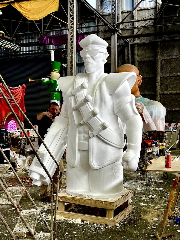 White statue of actor Samuel L. Jackson ready to be painted at Mardi Gras World NOLA