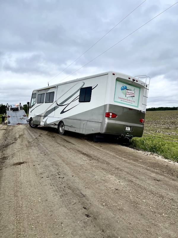 Our rig is almost on the road and at much less of an angle! Looks like we will be Finally Back on the Road!!!