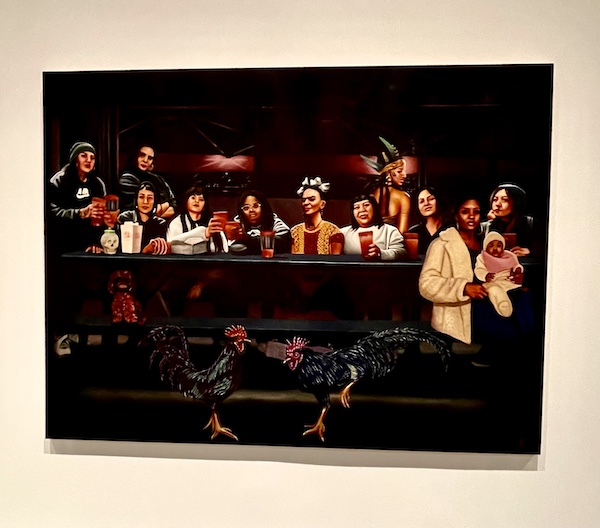 Oil painting on wood panel that resembles a painting of the Last Supper but with Frida Kahlo at the table It was part of the Frida Kahlo Exhibit Houston