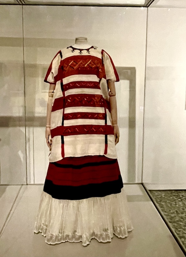 Red and white Mexican dress worn by Frida Kahlo and part of the Frida Kahlo Exhibit Houston