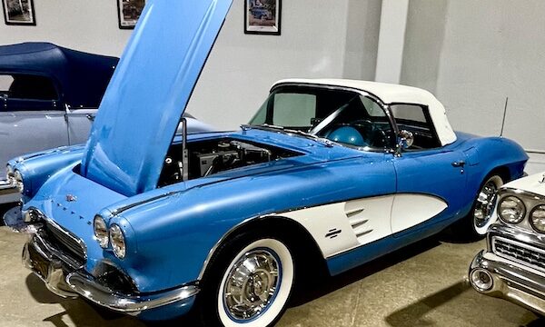 Blue and white Corvette convertible at DFW Car and Toy Museum