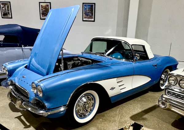Blue and white Corvette convertible at DFW Car and Toy Museum