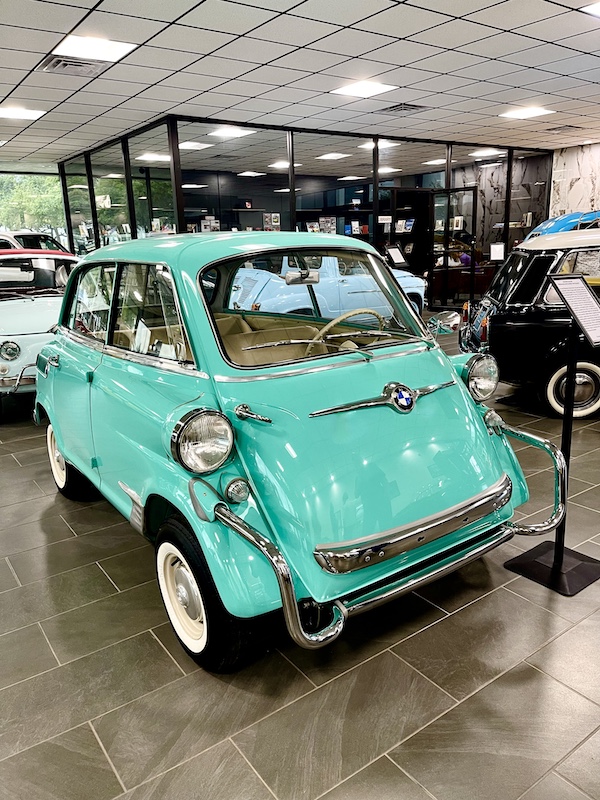 Aqua mini BMW from 1958 on display at DFW Car and Toy Museum