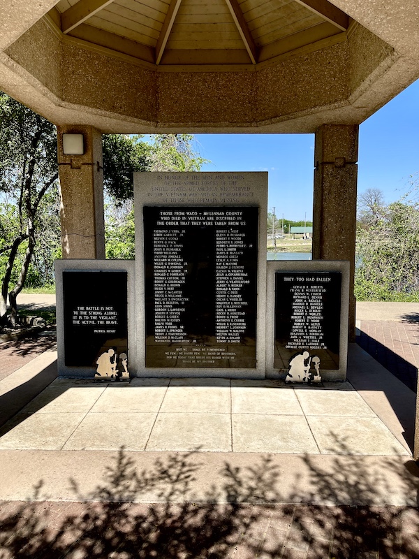 Three monuments with names of those who died in the Vietnam War that were from Waco in Indian Springs Park Waco Texas