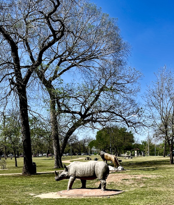 Animal sculptures on the grass at Indian Springs Park Waco Texas