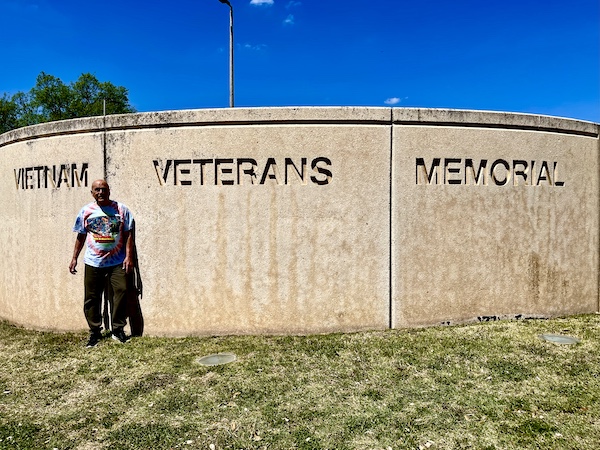 Steve standing in front of the Vietnam Veterans Memorial Wall at Indian Springs Park Waco Texas