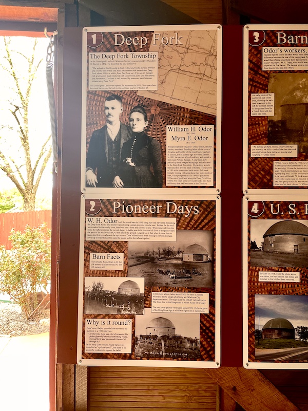 Information wall with photos of the family that built the Arcadia Round Barn Oklahoma