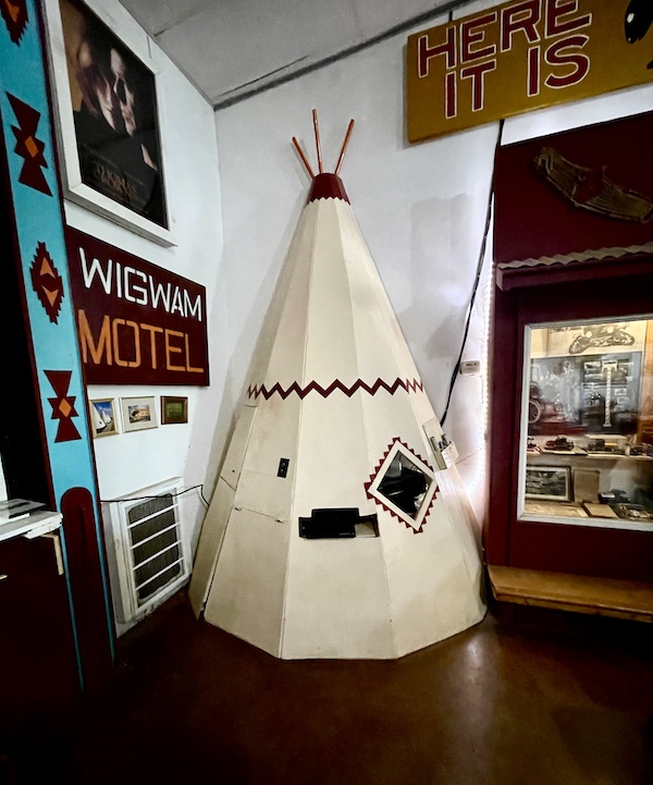 Wigwam from the Wigwam Hotel and other memorabilia on display at John's Place Arcadia Oklahoma