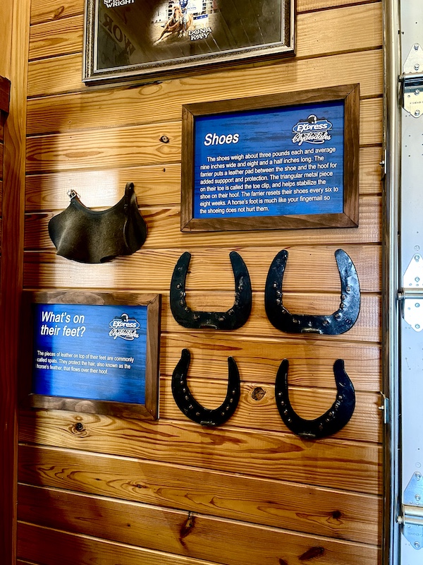 Wall display of horseshoes at Express Clydesdales Yukon Oklahoma