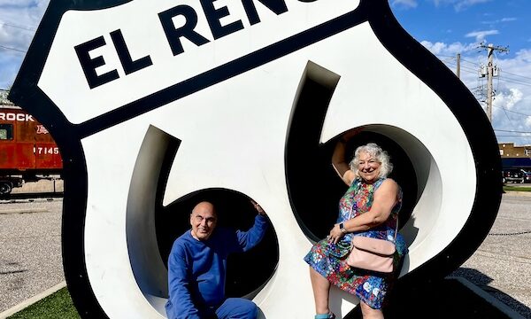 Happy 100 Route 66! Steve and I each sitting in one of the 6s of the El Reno Route 66 sign.